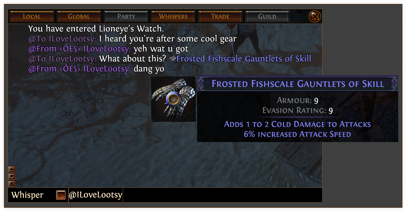 You can link items in chat with Ctrl + Alt + Left-click