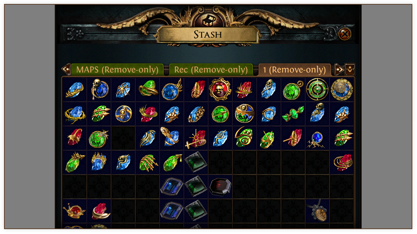 Remove-only tabs keep your items safe and sound after a challenge league ends.