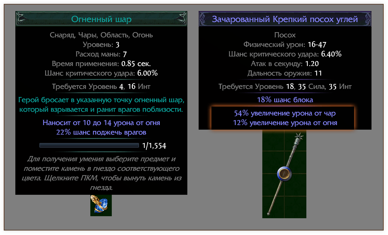 Из-за свойств Огненного шара, этот посох повышает урон Огненного шара на 66%.